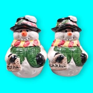 Vintage Salt & Pepper Shakers Snowmen Let it Snow Signs Ceramic